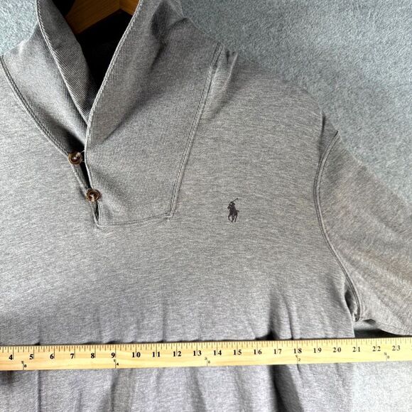 Polo Ralph Lauren Luxury Jersey Men's Large Gray Heather Shawl-Collar Pullover - Picture 3 of 8